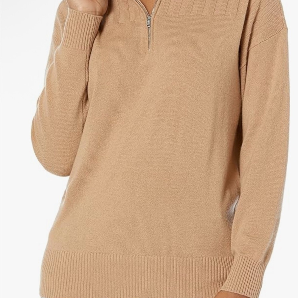 Club Monaco Medium Cashmere‎ Yoke Rib Quarter Zip Latte NWT